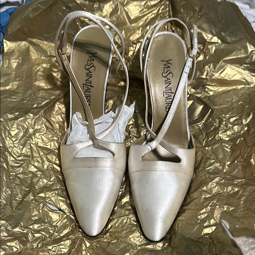 Yves Saint Laurent Cream Heels with Slingback Design